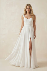 Ivory Chiffon A - Line Sweetheart Wedding Dress - KISS BRIDAL Wedding Dresses