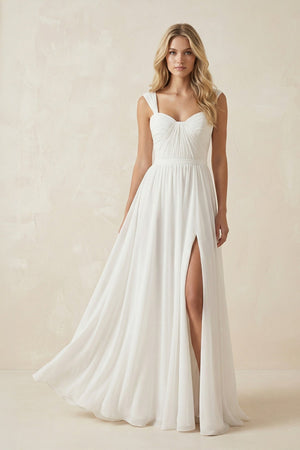 Ivory Chiffon A - Line Sweetheart Wedding Dress - KISS BRIDAL Wedding Dresses