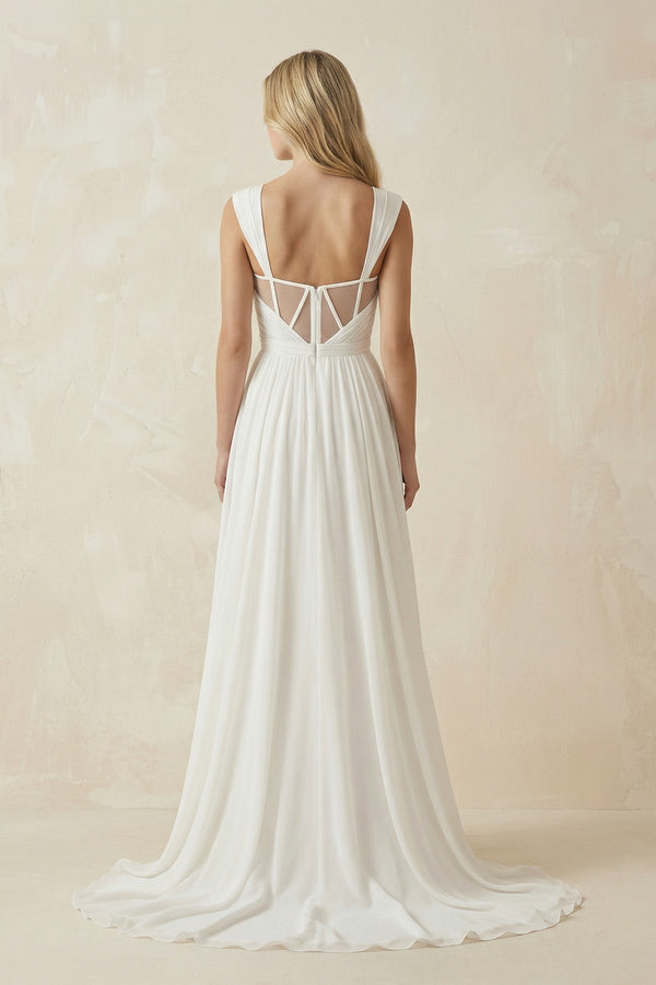 Ivory Chiffon A - Line Sweetheart Wedding Dress - KISS BRIDAL Wedding Dresses