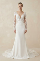 Ivory Lace Long Sleeve Mermaid Wedding Dress - KISS BRIDAL Wedding Dresses