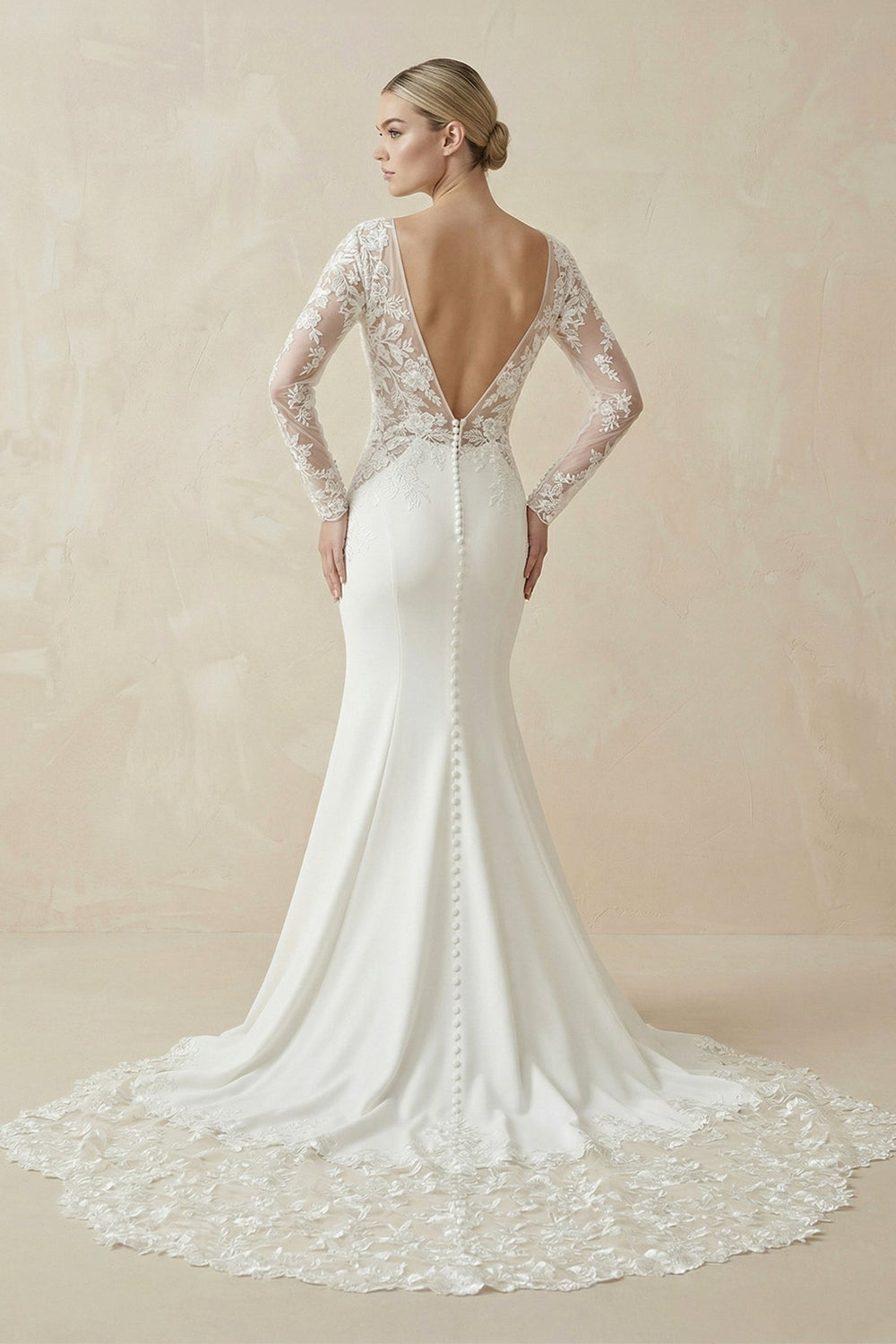 Ivory Lace Long Sleeves Mermaid Wedding Dress