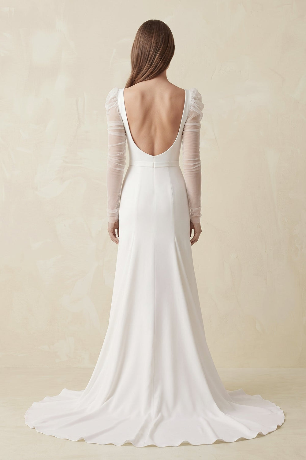 Mermaid Square Neck Long Sleeves Satin Wedding Dresses