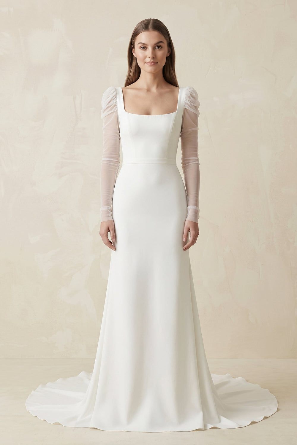 Mermaid Square Neck Long Sleeves Satin Wedding Dresses