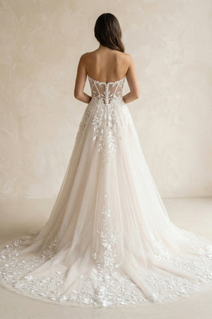 Ivory Off - the - Shoulder Lace A - Line Wedding Dress - KISS BRIDAL Wedding Dresses