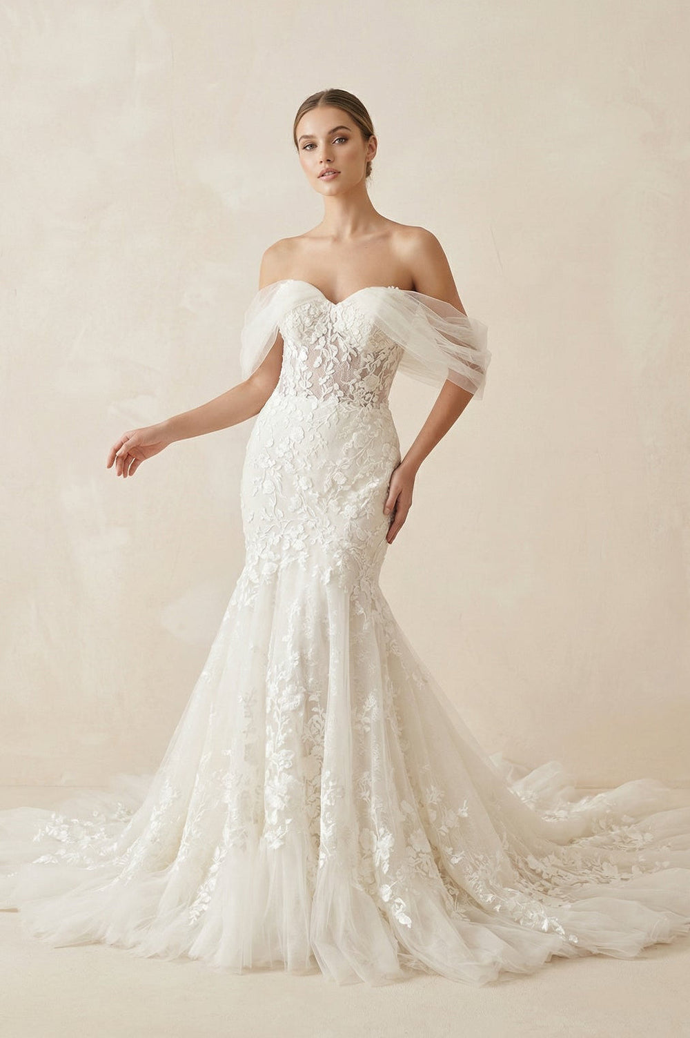 Off-the-Shoulder Lace Mermaid Wedding Dress