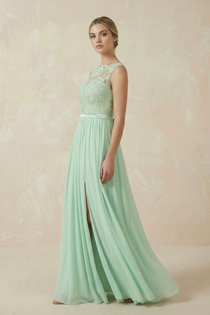 Lace A - Line Bateau Neck Chiffon Long Bridesmaid Dress - KISS BRIDAL Bridesmaid Dresses