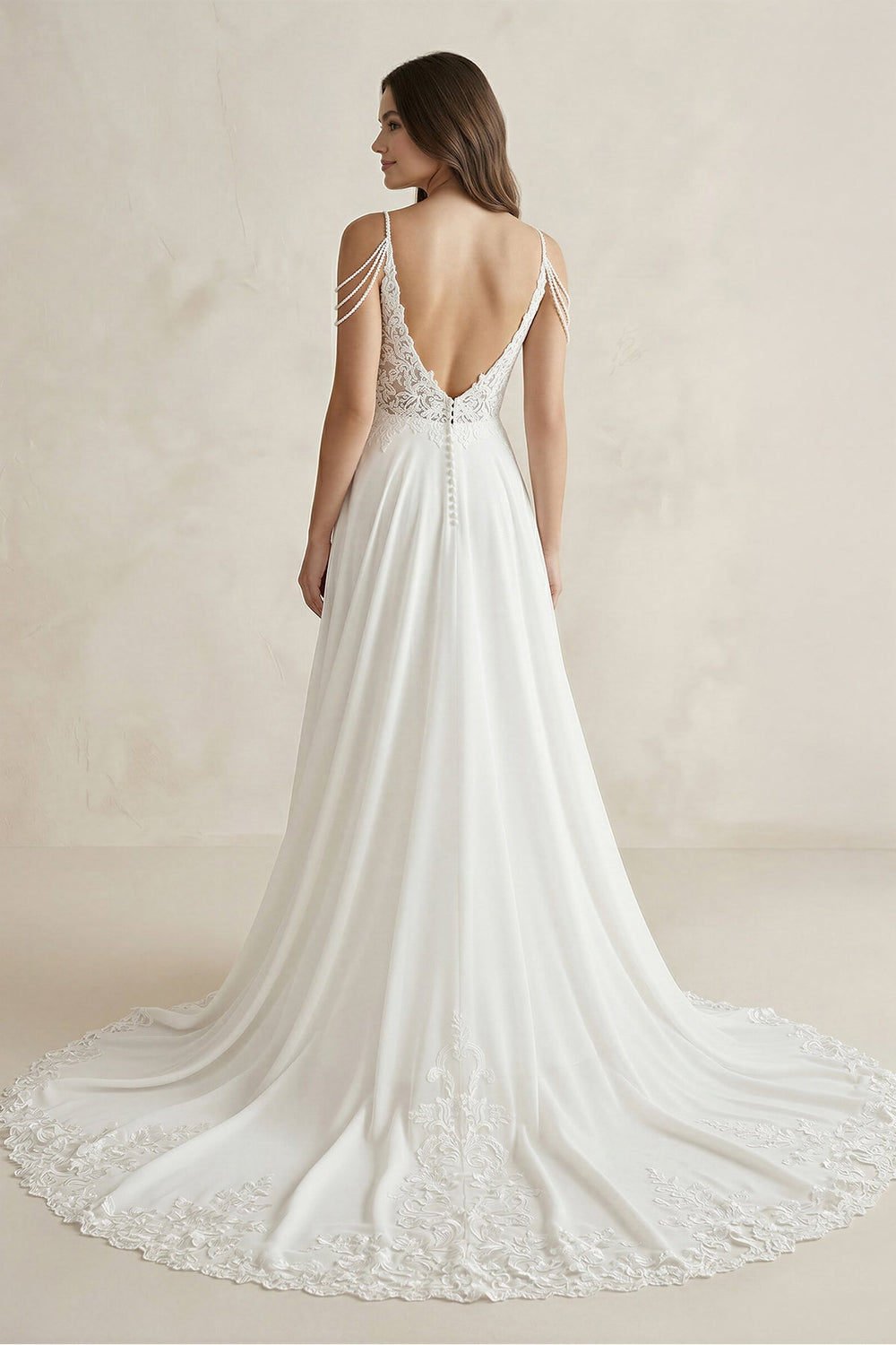 Lace Chiffon A-Line Off-the-Shoulder Wedding Dress in White