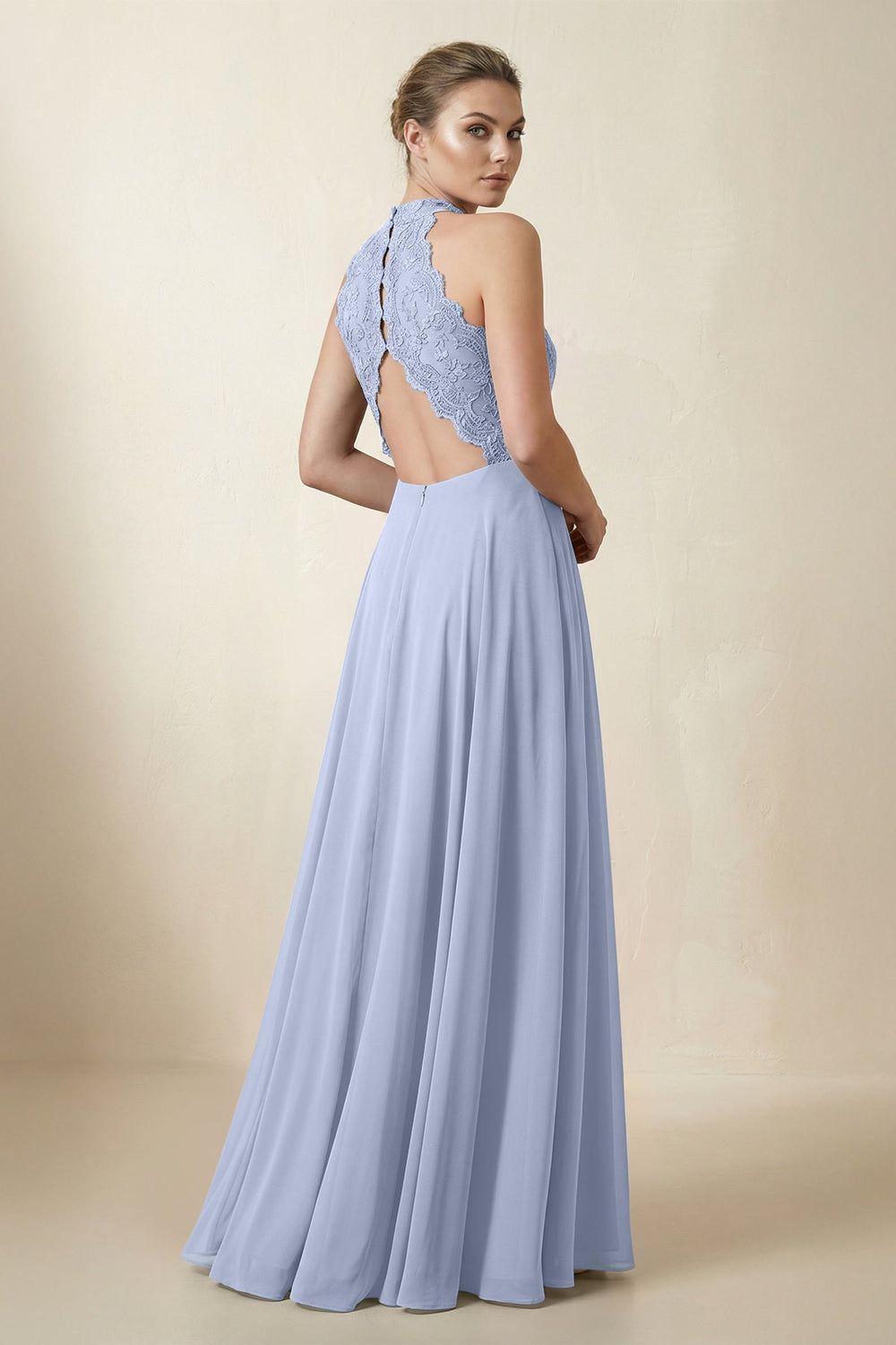 Lace Halter A-Line Chiffon Bridesmaid Dress in Ice