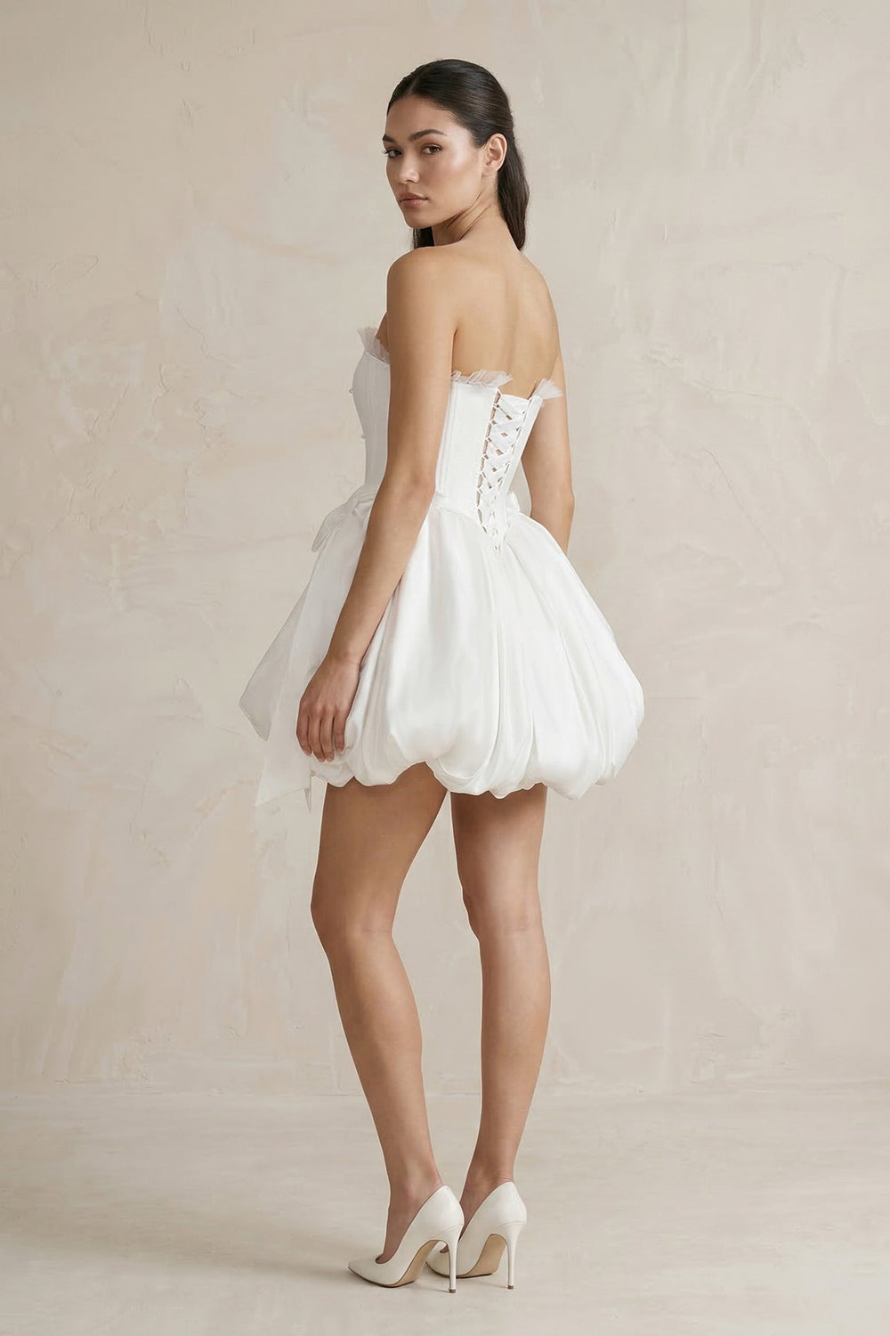 Lace-up Strapless Taffeta A-Line Wedding Dress With Bow in Ivory