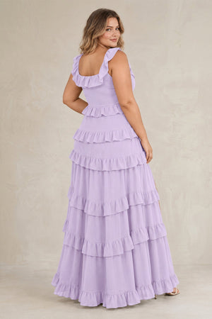 Lavender Tiered Square Neck Ruffled A-Line Bridesmaid Dress (2) [sizeplus] | KISSBRIDAL