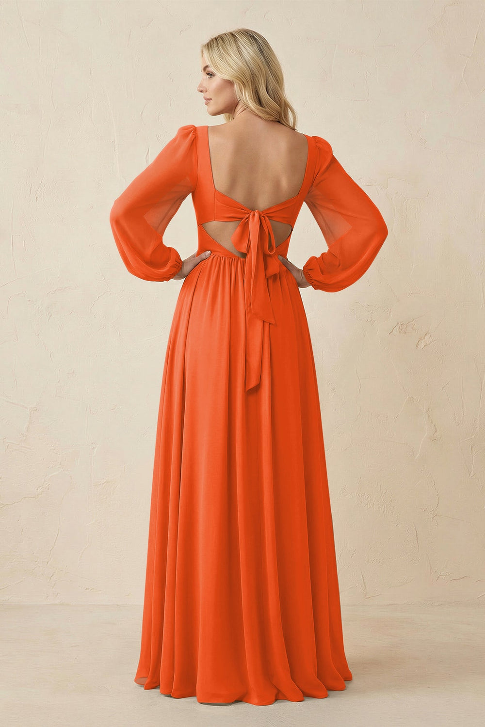 Long Sleeve V-Neck A-Line Chiffon Bridesmaid Dress in Cinnamon