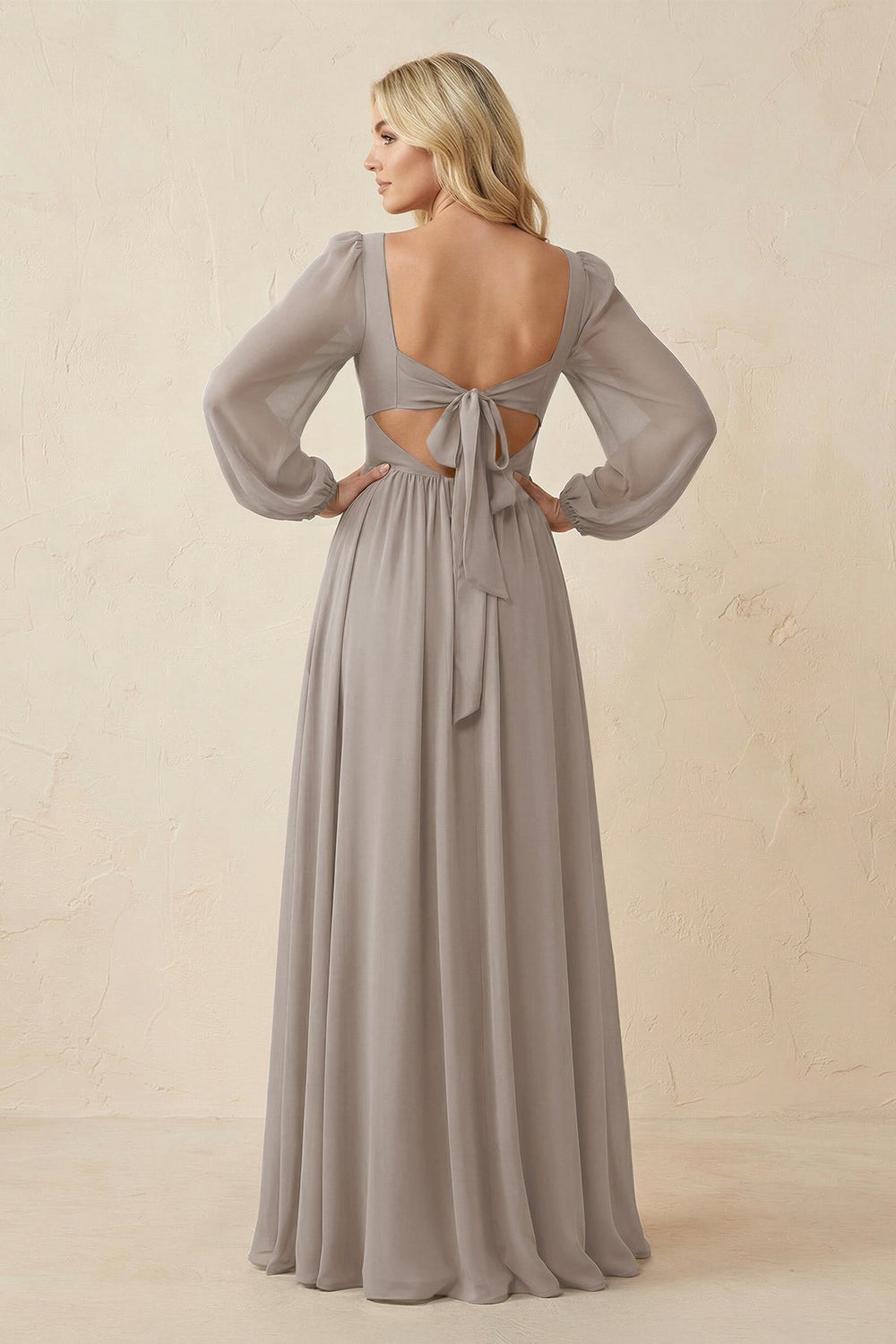 Long Sleeve V-Neck A-Line Chiffon Bridesmaid Dress in Frost