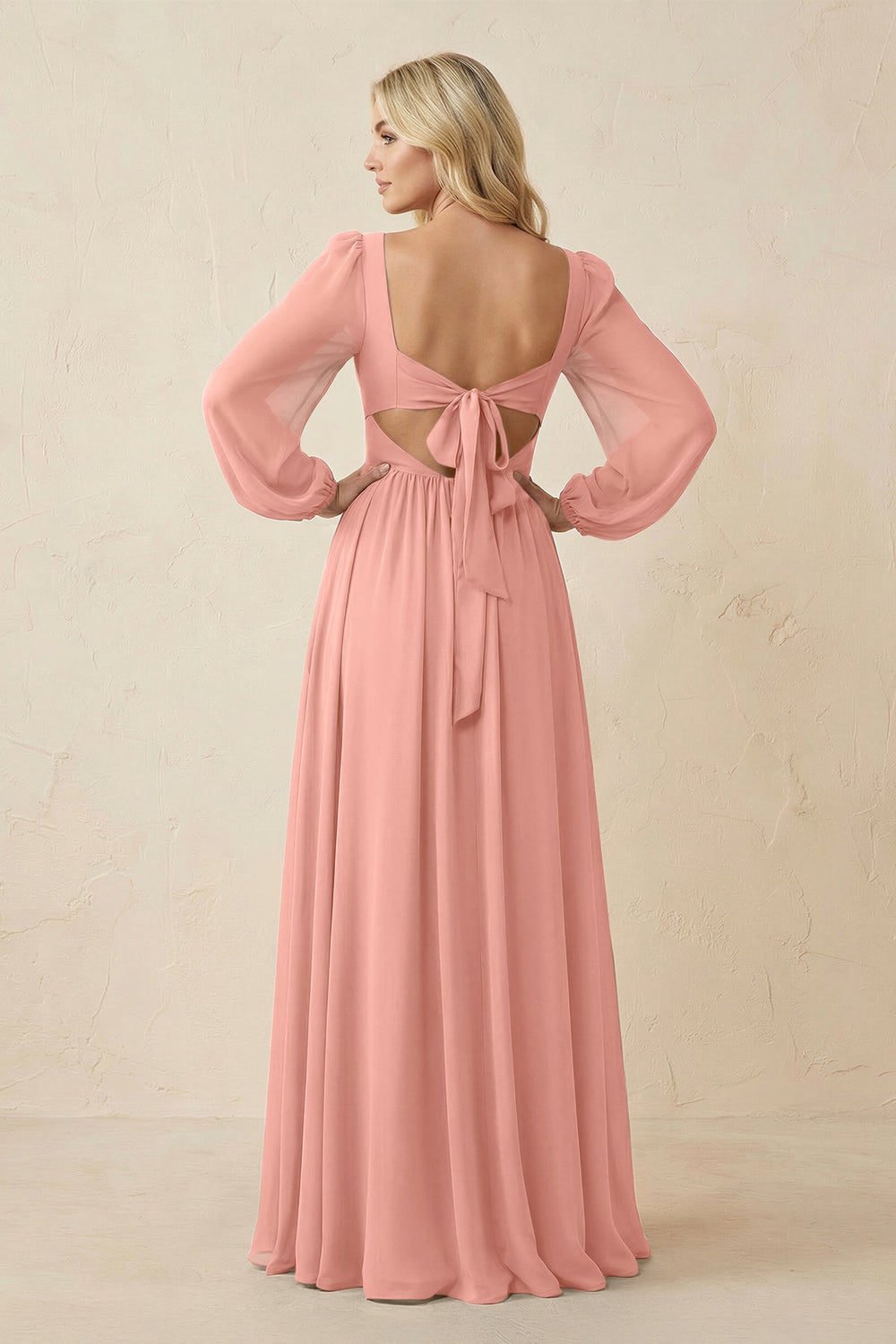 Long Sleeve V-Neck A-Line Chiffon Bridesmaid Dress in Rosette