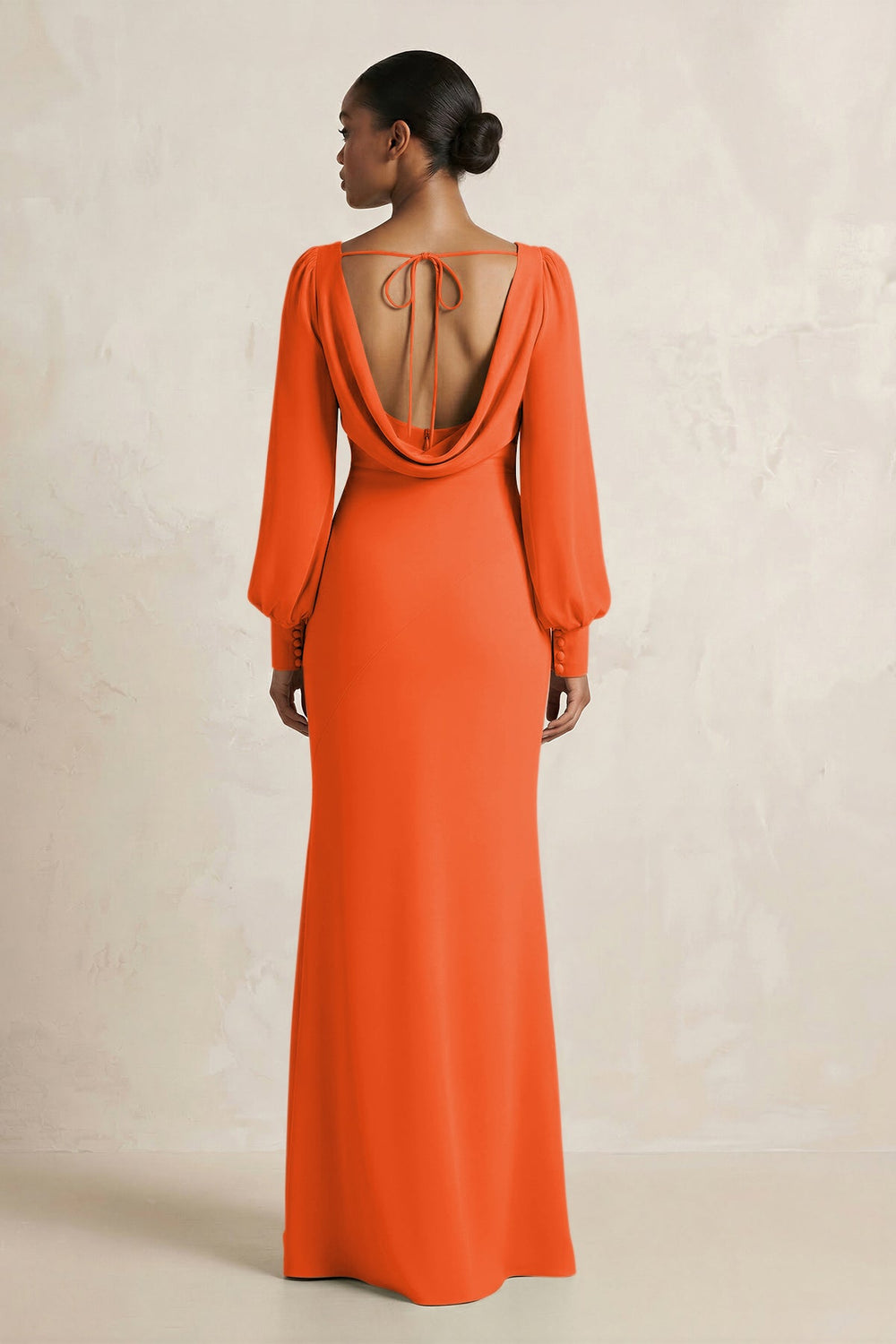 Long Sleeve V-Neck Sheath Chiffon Bridesmaid Dress in Cinnamon