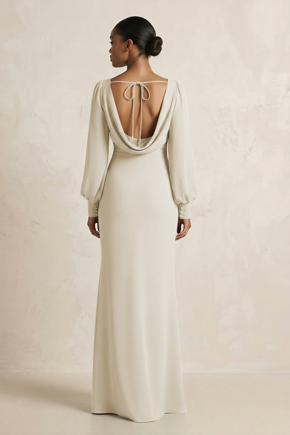 Long Sleeve V-Neck Sheath Chiffon Bridesmaid Dress in Dove Gray