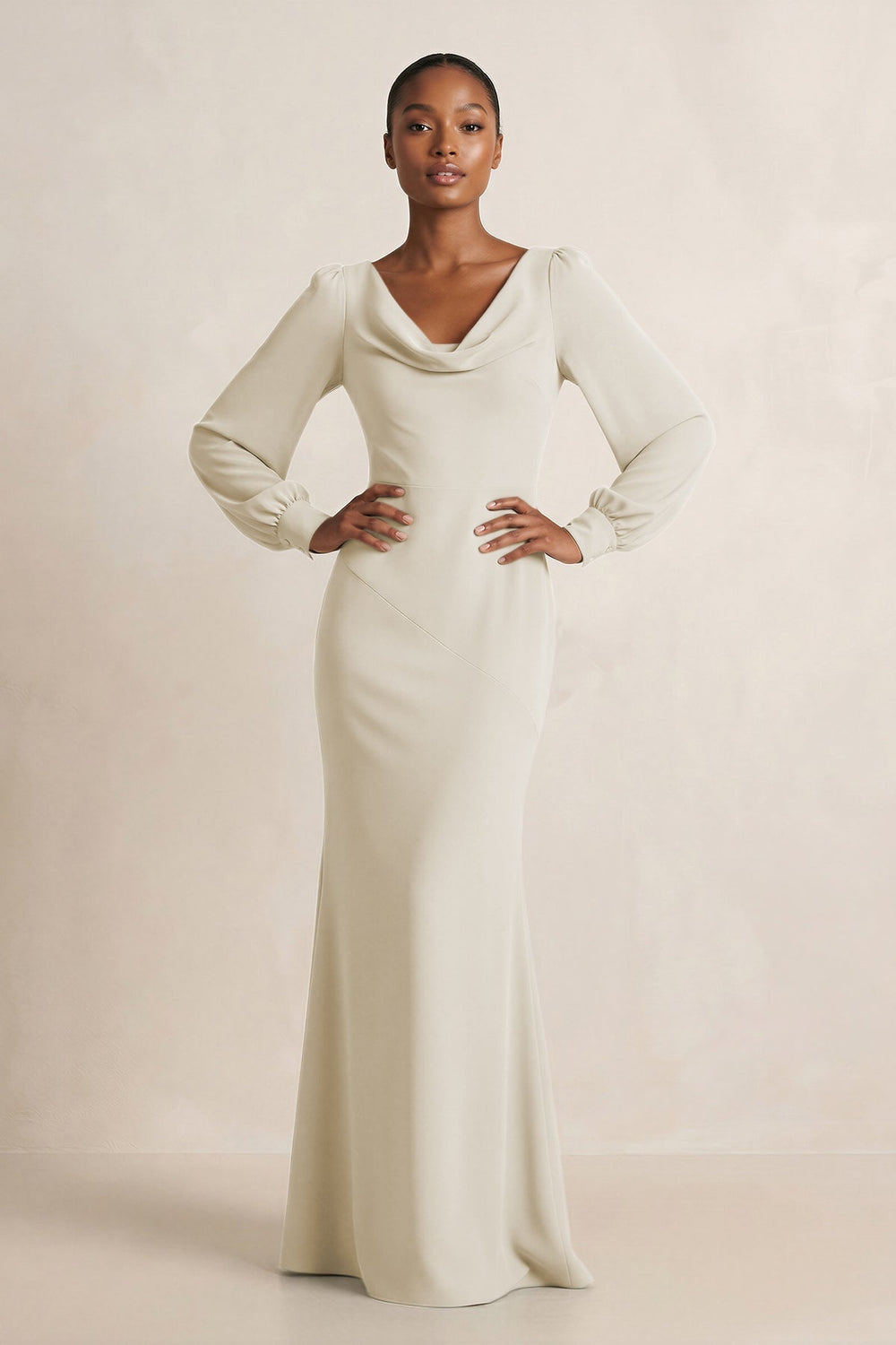 Long Sleeve V-Neck Sheath Chiffon Bridesmaid Dress in Dove Gray