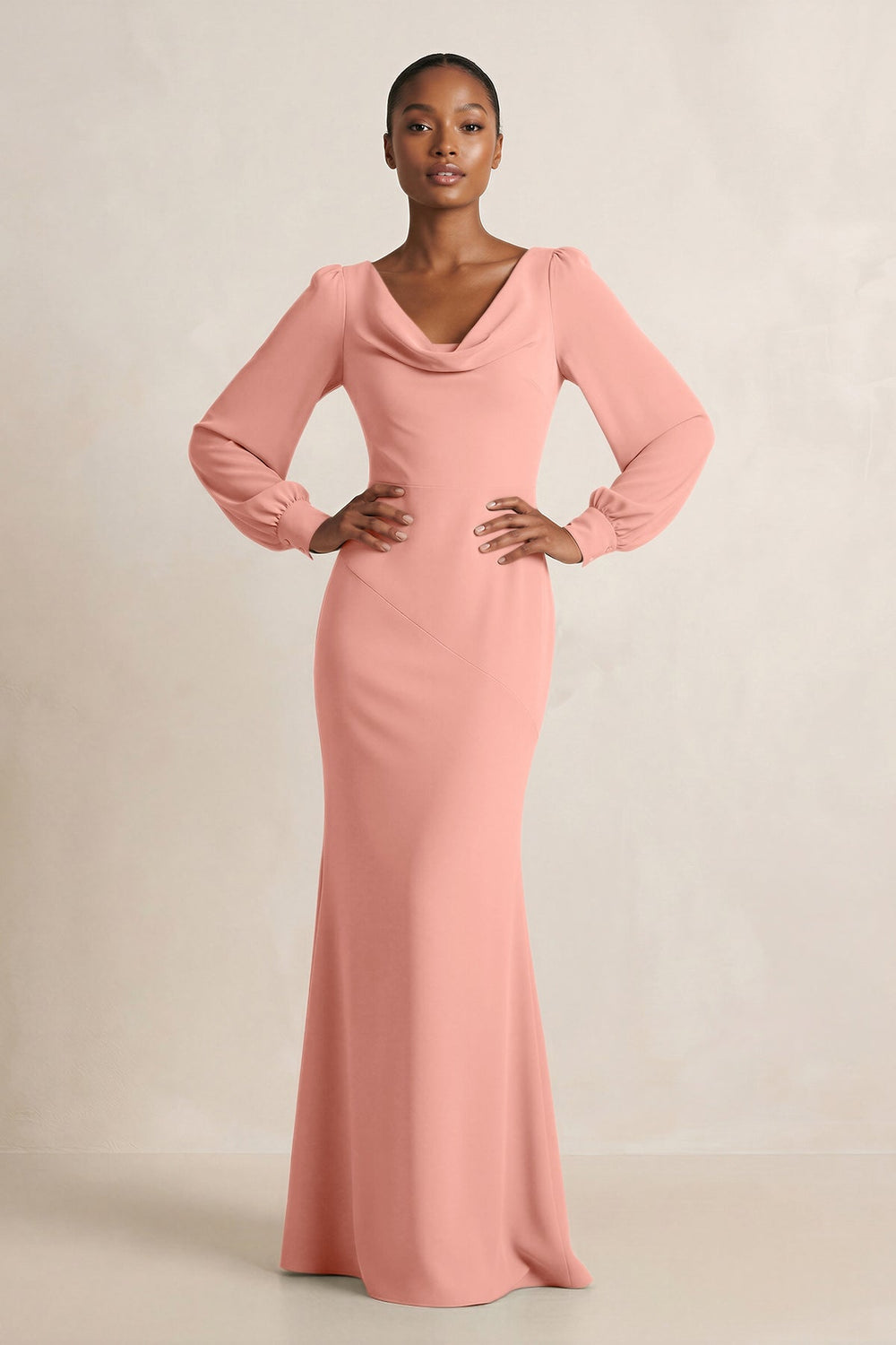 Long Sleeve V-Neck Sheath Chiffon Bridesmaid Dress in Rosette