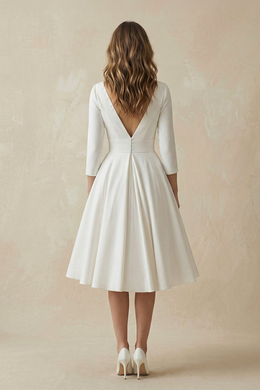 Long Sleeves A Line Satin Wedding Dress in White