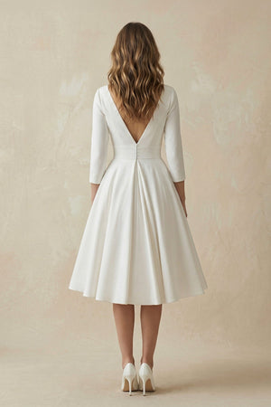 Long Sleeves A Line Satin Wedding Dress in White - KISS BRIDAL Wedding Dresses
