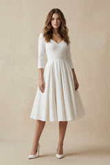Long Sleeves A Line Satin Wedding Dress in White - KISS BRIDAL Wedding Dresses