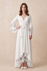 Long Sleeves V Neck Lace Wedding Dress in White - KISS BRIDAL Wedding Dresses