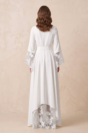 Long Sleeves V Neck Lace Wedding Dress in White - KISS BRIDAL Wedding Dresses