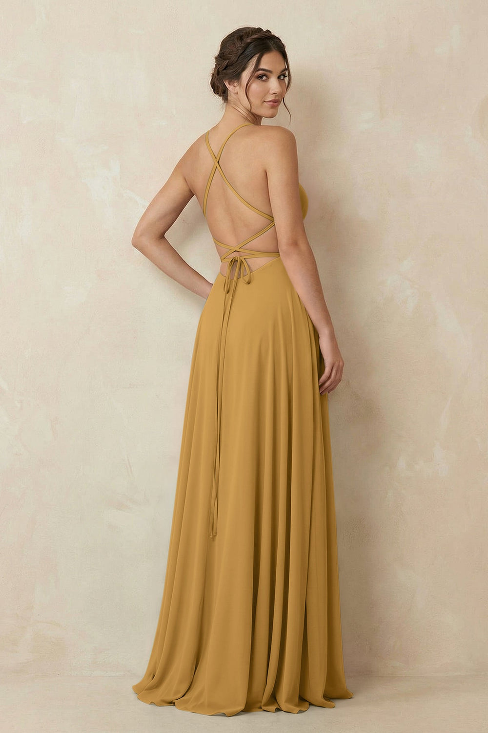 A-Line Chiffon Bridesmaid Dress With Slit in Marigold