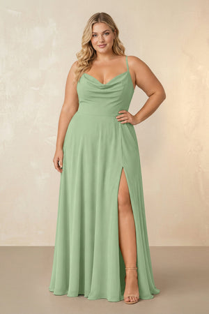 Matcha Spaghetti Straps Chiffon A-Line Bridesmaid Dress [sizeplus] | KISSBRIDAL