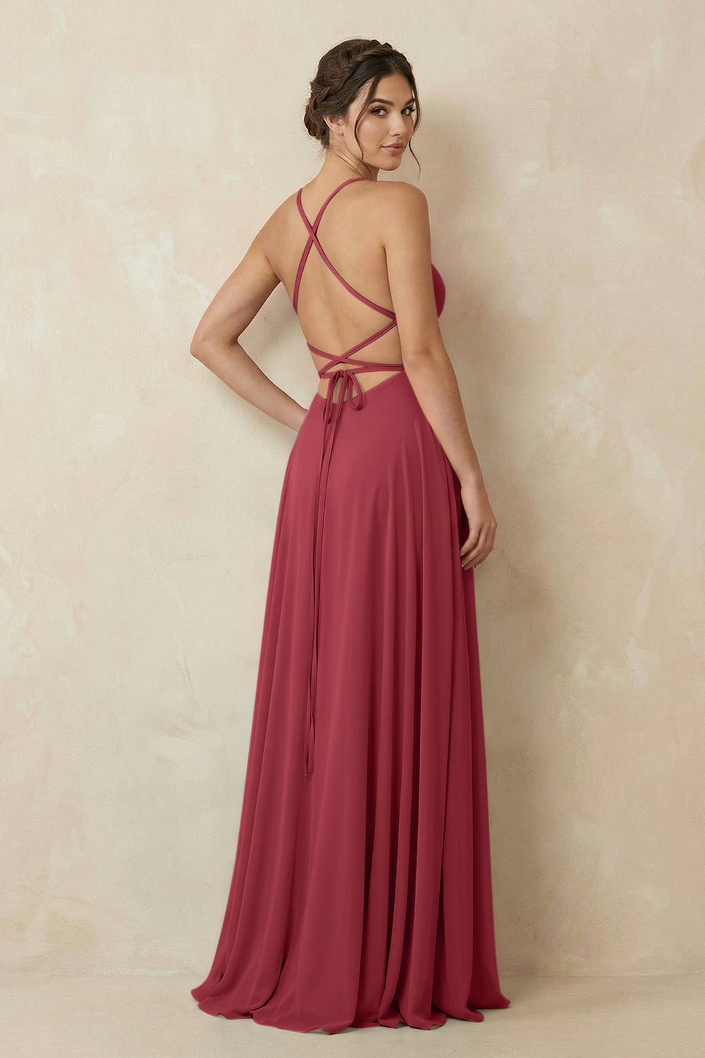 A-Line Chiffon Bridesmaid Dress With Slit in Merlot