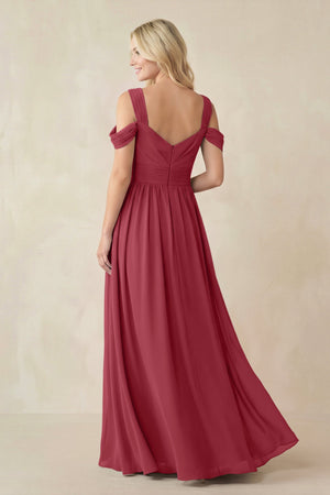 Merlot Chiffon A-Line Bridesmaid Dress with Slit (2) | KISSBRIDAL