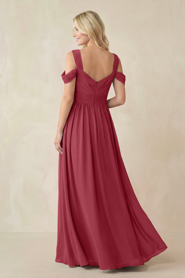 Merlot Chiffon A-Line Bridesmaid Dress with Slit (2) | KISSBRIDAL