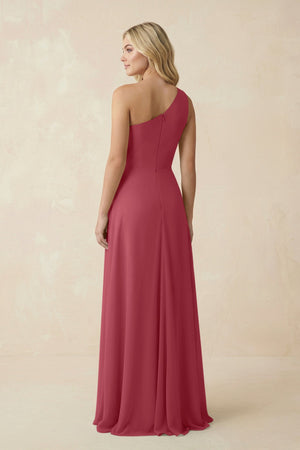 Merlot One-Shoulder Ruched A-Line Chiffon Bridesmaid Dress (2) | KISSBRIDAL