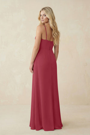 Merlot Ruched Sheath Spaghetti Strap Chiffon Bridesmaid Dress (2) | KISSBRIDAL