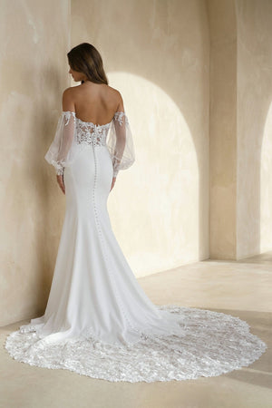 Mermaid Chiffon Tulle Wedding Dress with Appliques in White - KISS BRIDAL Wedding Dresses