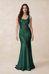 Mermaid Scoop Neck Satin Bridesmaid Dress with Bow in Dark Green - KISS BRIDAL Bridesmaid Dresses