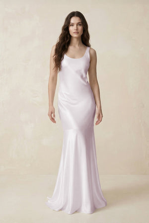 Mermaid Scoop Neck Satin Bridesmaid Dress with Bow in Dusk - KISS BRIDAL Bridesmaid Dresses