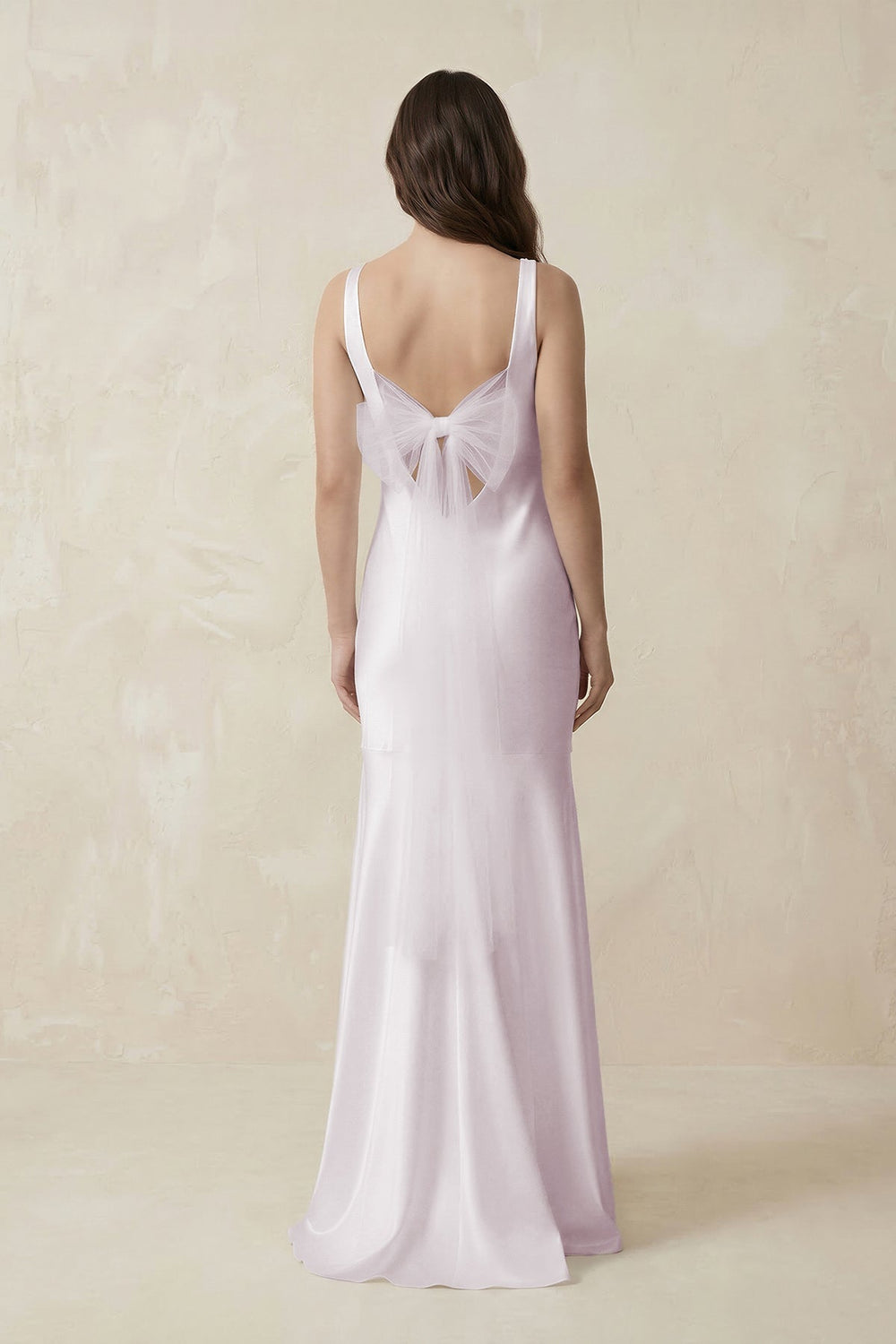 Mermaid Scoop Neck Satin Bridesmaid Dress with Bow in Dusk