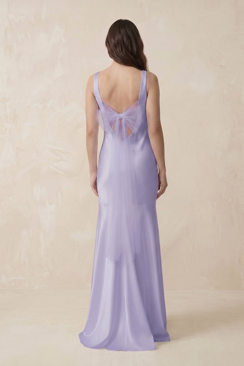 Mermaid Scoop Neck Satin Bridesmaid Dress with Bow in Lavender