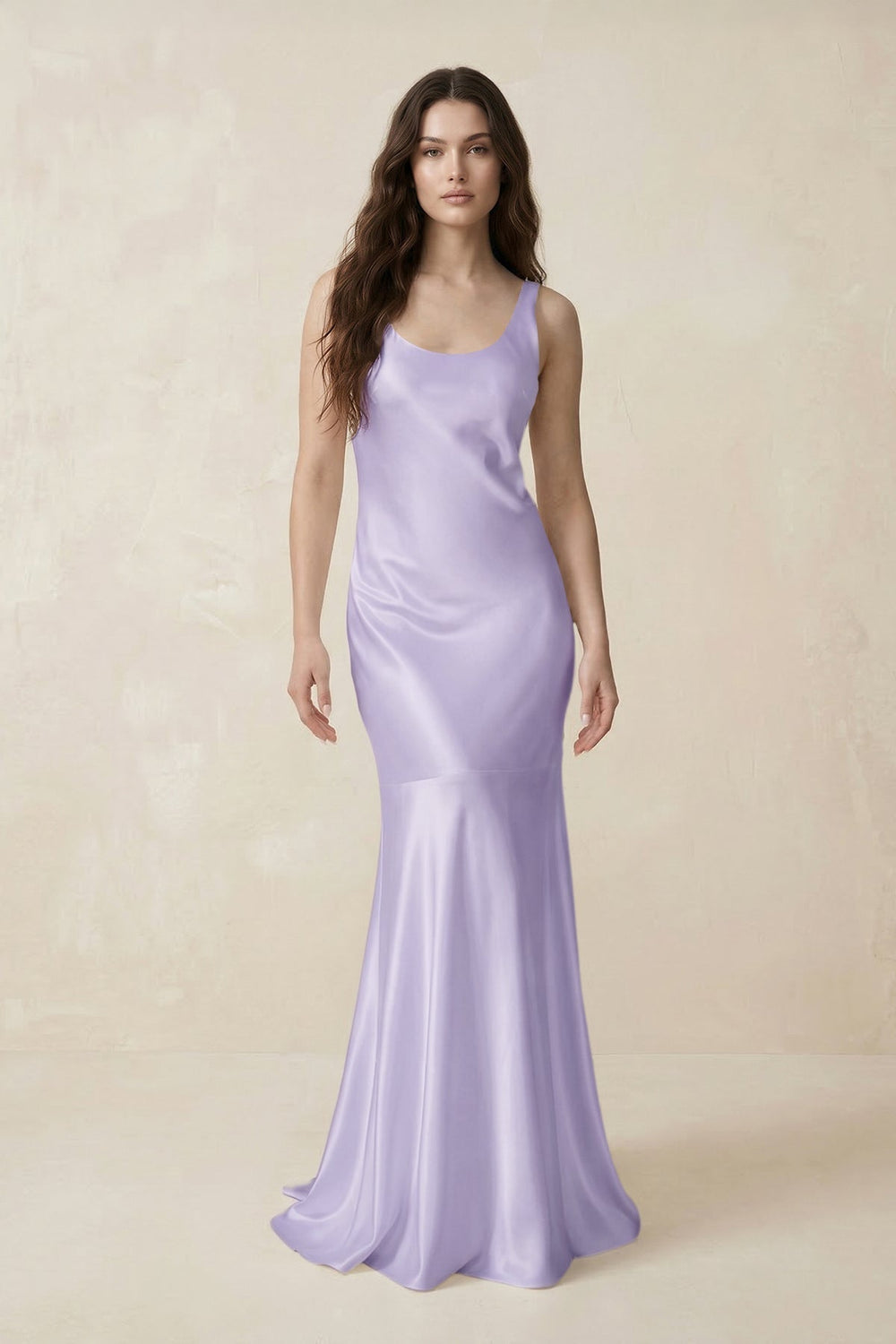 Mermaid Scoop Neck Satin Bridesmaid Dress with Bow in Lavender