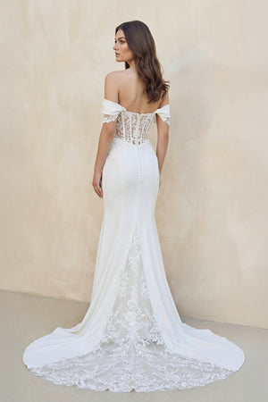 Mermaid Lace Off The Shoulder Wedding Dress in White - KISS BRIDAL Wedding Dresses