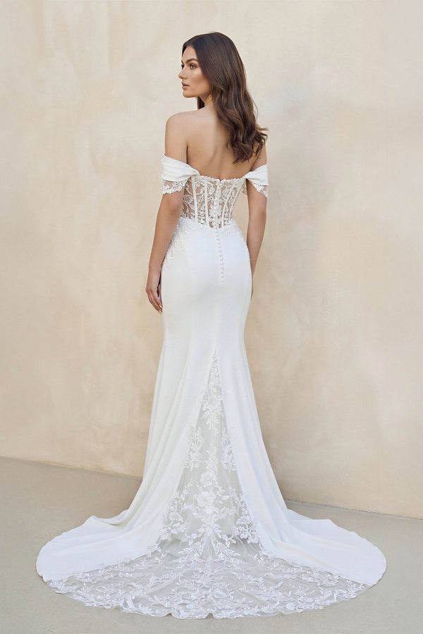 Mermaid Lace Off The Shoulder Wedding Dress in White - KISS BRIDAL Wedding Dresses