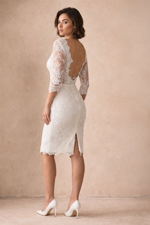 Mermaid Lace Sweetheart 3/4 Length Sleeve Wedding Dress in Ivory - KISS BRIDAL Wedding Dresses