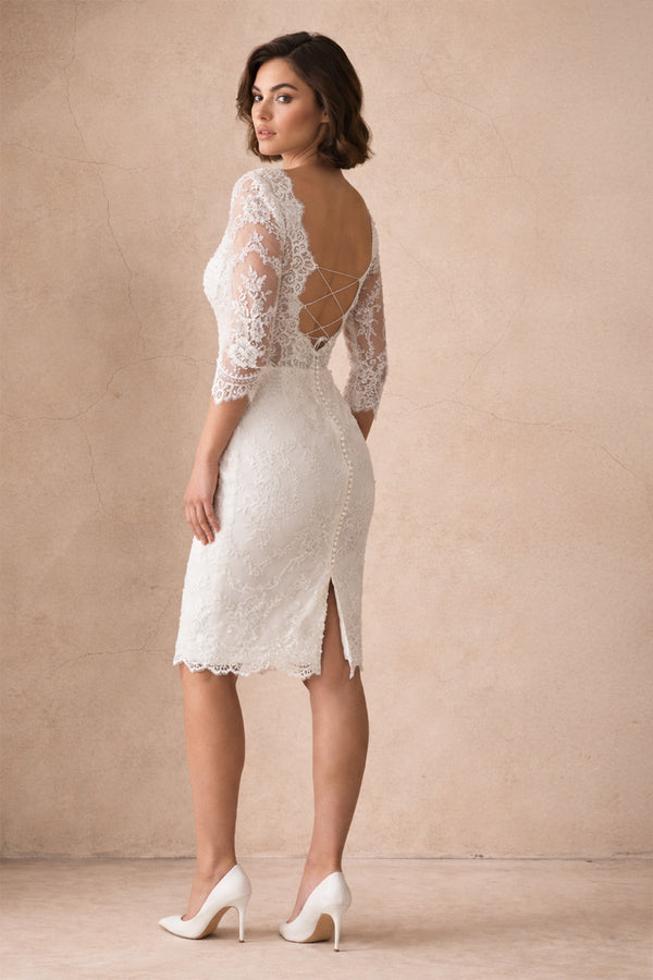 Mermaid Lace Sweetheart 3/4 Length Sleeve Wedding Dress in Ivory - KISS BRIDAL Wedding Dresses