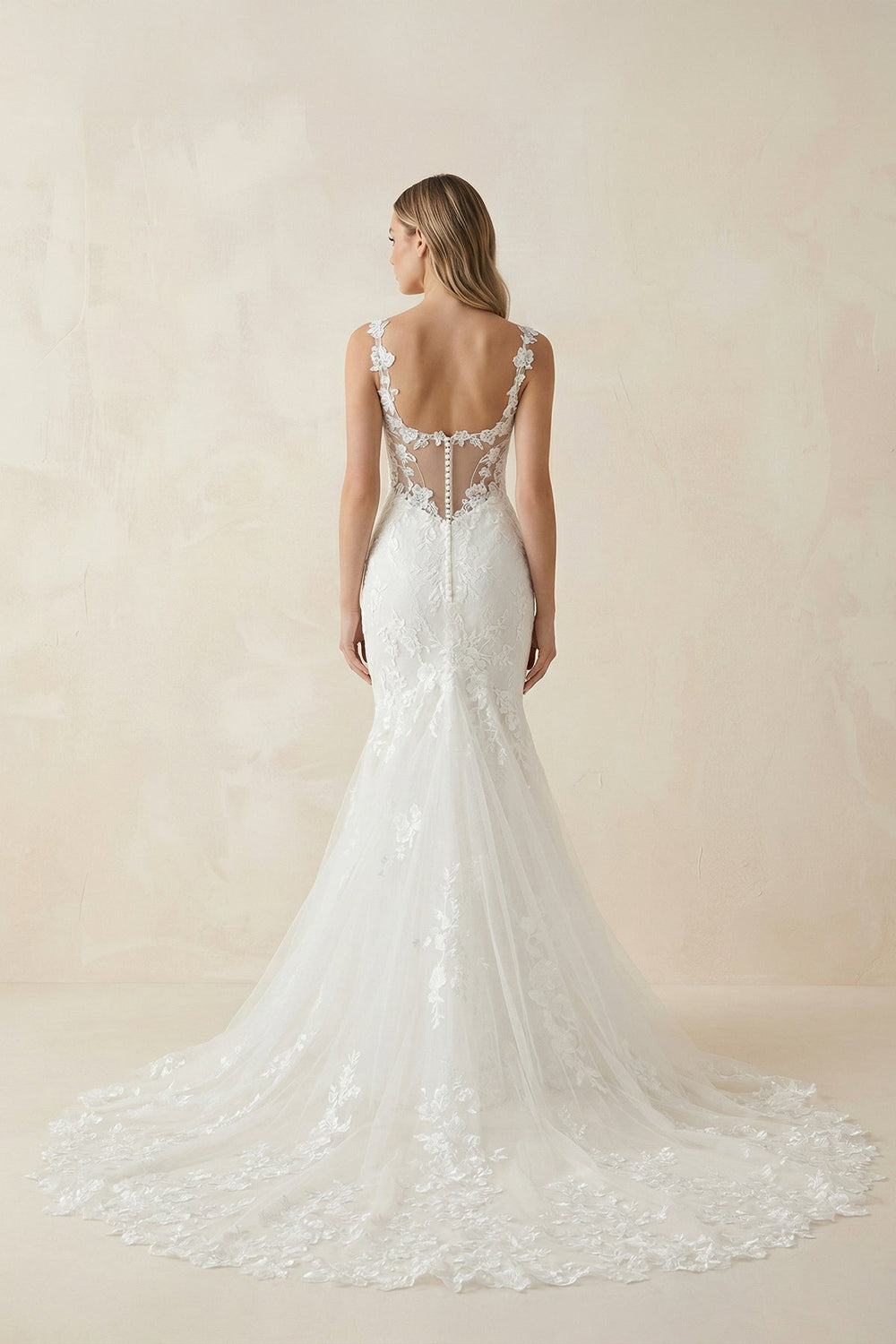 Mermaid Lace Spaghetti Straps Wedding Dress in White