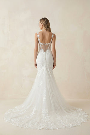 Mermaid Lace V Neck Wedding Dress in White - KISS BRIDAL Wedding Dresses