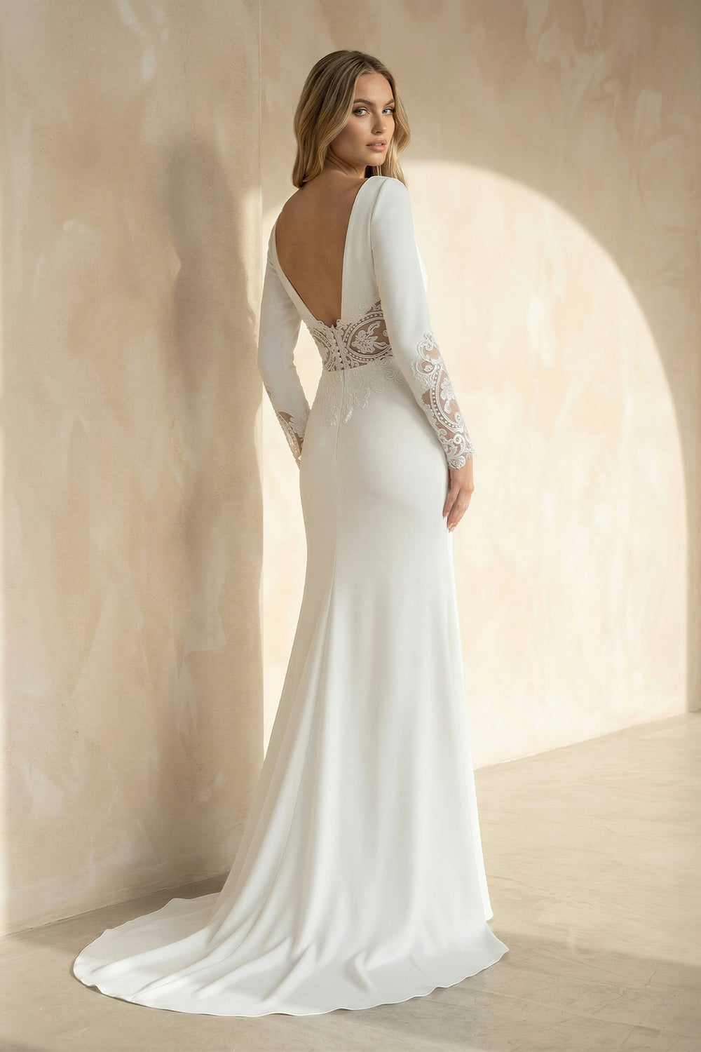 Mermaid Long Sleeves Satin V-Neck Wedding Dress
