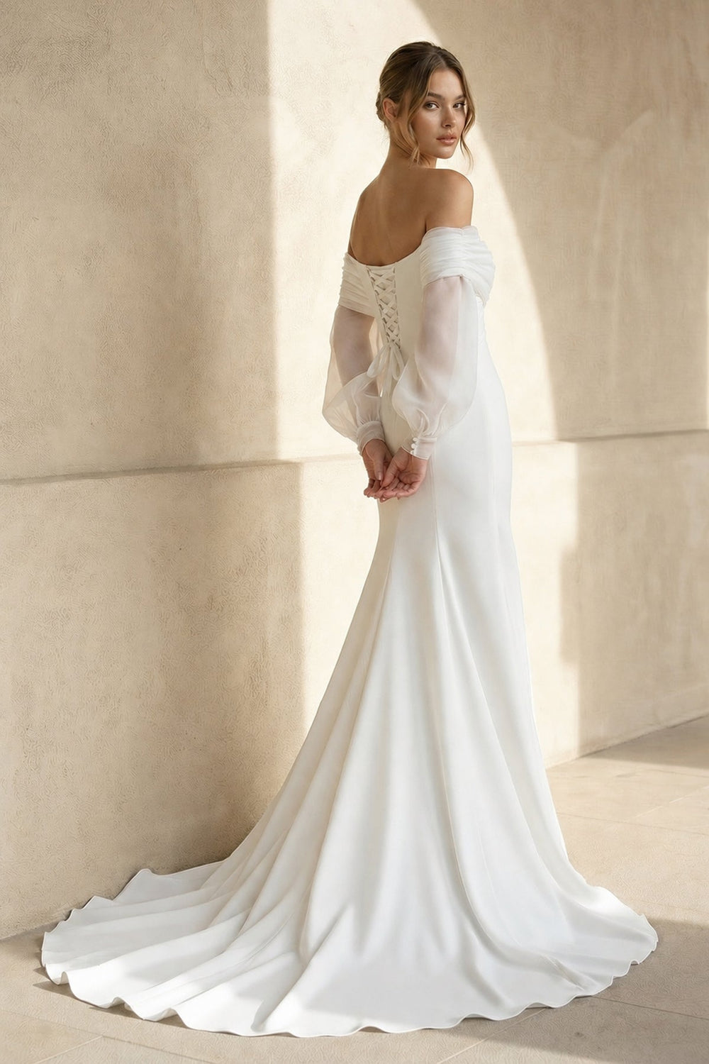 Mermaid Off The Shoulder Satin Wedding Dress in White