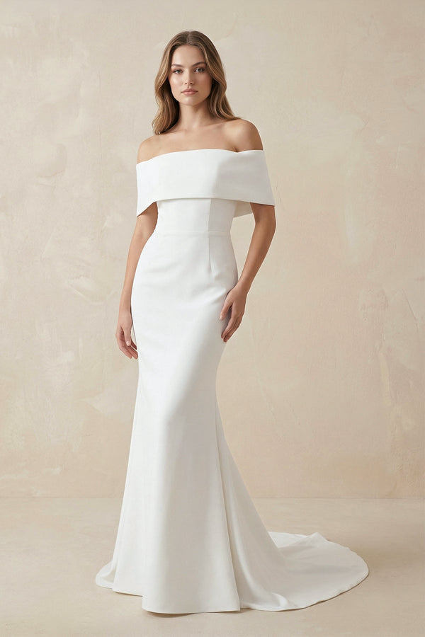 Mermaid Off - The - Shoulder Satin Wedding Dresses in White - KISS BRIDAL Wedding Dresses