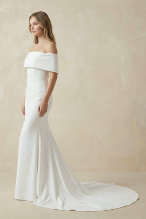 Mermaid Off - The - Shoulder Satin Wedding Dresses in White - KISS BRIDAL Wedding Dresses