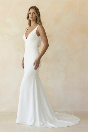 Mermaid Satin Backless Sweep Train Wedding Dress in White - KISS BRIDAL Wedding Dresses
